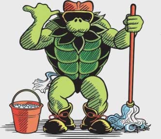 Turtle with mop and bucket